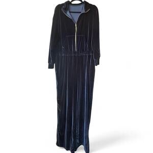 Navy Velour Zip Front Jumpsuit Loungewear One Piece XXL